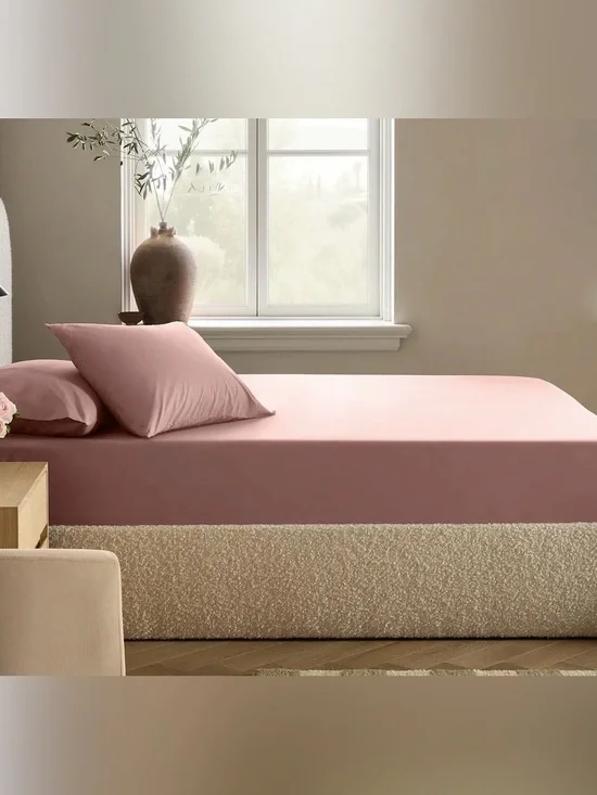 Quince Organic Crisp Percale 3 Piece Fitted Sheet Set, Full (Fig)