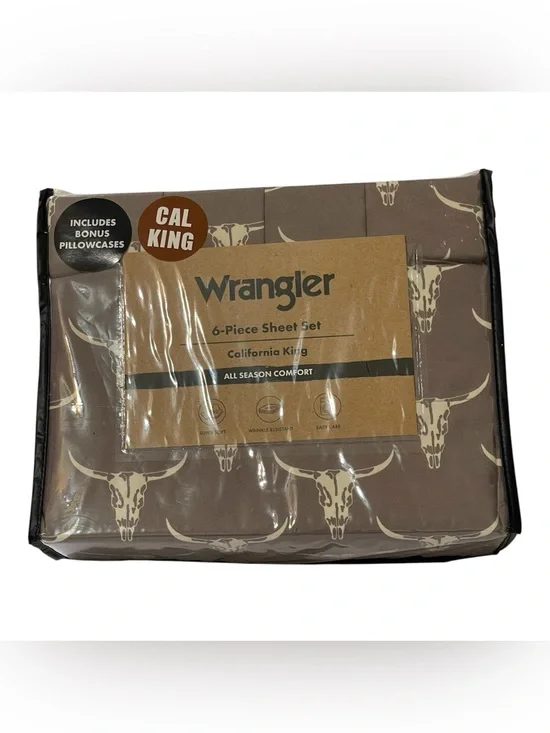 Wrangler Steer Head Western Cal/King 6 Piece Sheet Set - NWT **