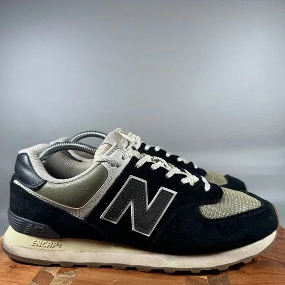 New Balance 574 Mens Sneakers Black Olive Green ML574DO Size 10 Retro Runner