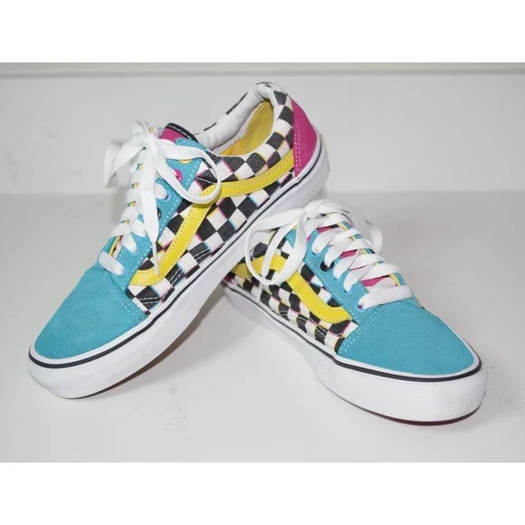 Vans Old Skool Crazy Check Multi Color Sneakers Men's 7 Women's 8.5 Multi Color