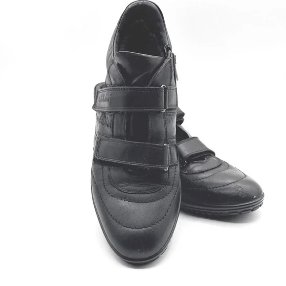 Baldinini Italy Black Leather High Top Sneakers Mens EU 42/8.5 Adjustable Luxury