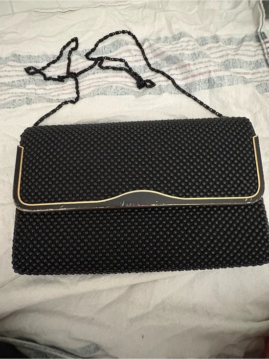 & Other Stories Black Beaded Shoulder Bag with Gold Trim