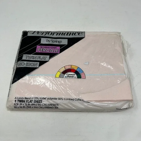 Springs Performance Vintage Twin Flat Sheet Pink Percale 180 TC No Iron USA Made