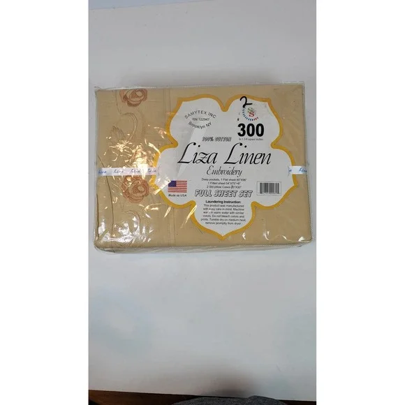 Vintage Liza Linen Embroidery Full Sheet Set 100% Cotton 300TC Rose Floral  NEW