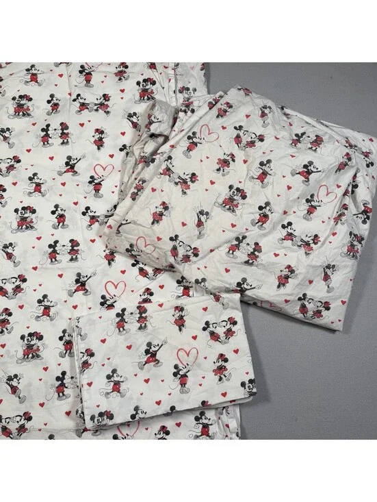 Pottery Barn Kids Mickey Mouse Organic Cotton Queen 3pc Sheet Set Hearts Love