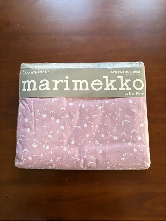 Vintage Marimekko sheet twin flat 1986 80s pink floral percale cotton blend NEW