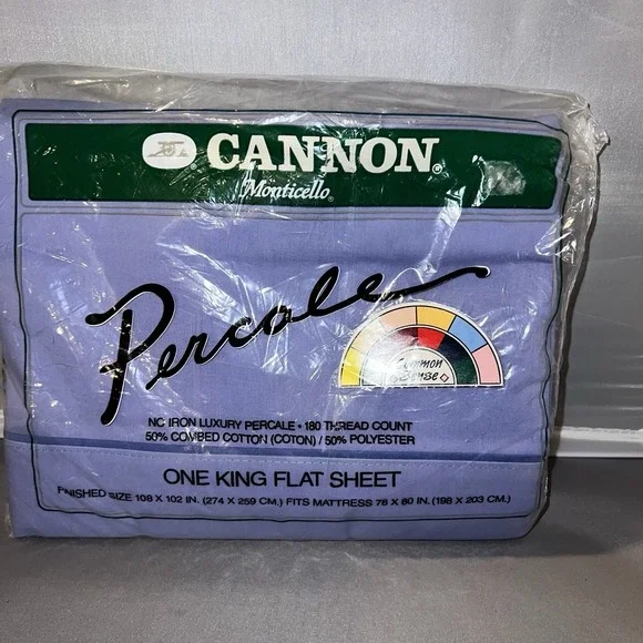 Vintage Cannon Monticello Percale King Flat Sheet White New 108
