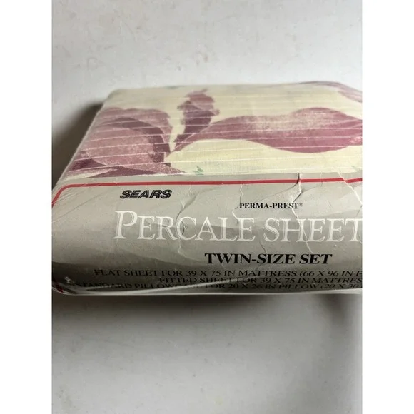 Vintage Sears Percale Twin Multicolor Floral Sheets Set,‎ Cotton Blend, NEW NOS