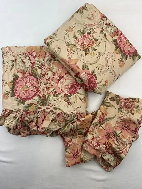 RALPH LAUREN 4 Piece Full Sheet Set Guinevere Floral Fitted Flat 2 Pillow Cases