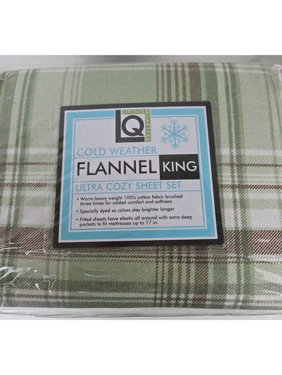 Living Quarters Cold Weather King Size Heavy Weight Cotton Flannel Sheet Set