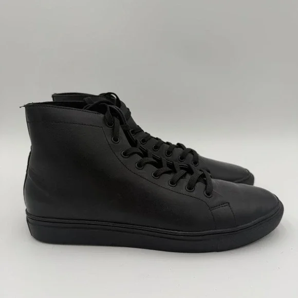 Black Leather High Top Sneakers Men's Size‎ 10 Lace Up Shoes Goth Moto Biker