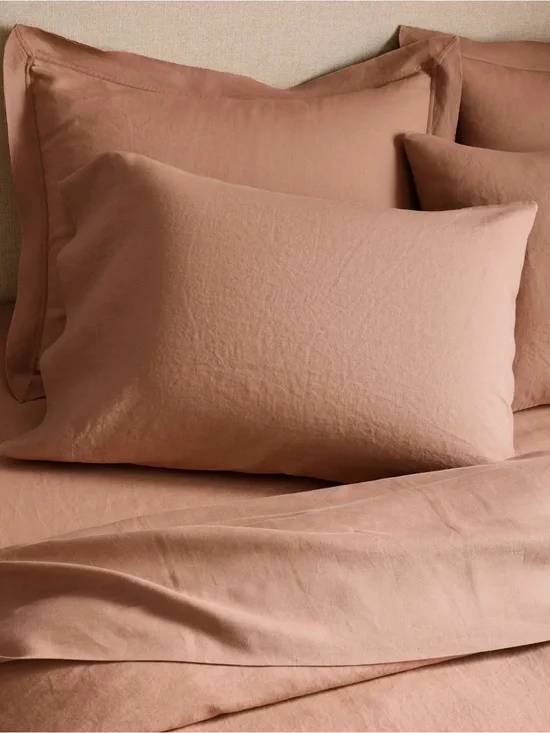 Quince European Linen 4-Piece Sheet Set Queen Desert Sunset 100% Linen