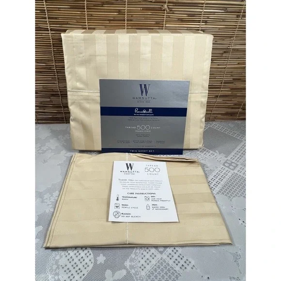 WAMSUTTA 500 Thread Count Pima Cott TWIN Sheet Set HONEY Stripe,