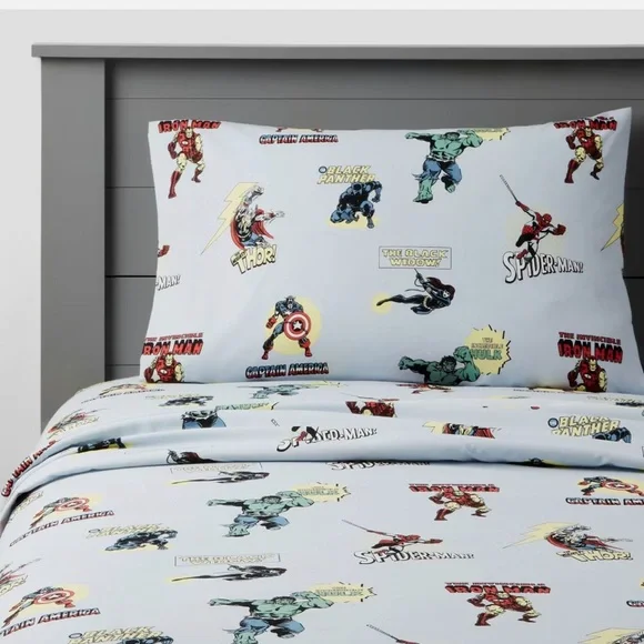 NEW Marvel Spider-man Captain America Characters Kids QUEEN Sheet Set Pillowfort