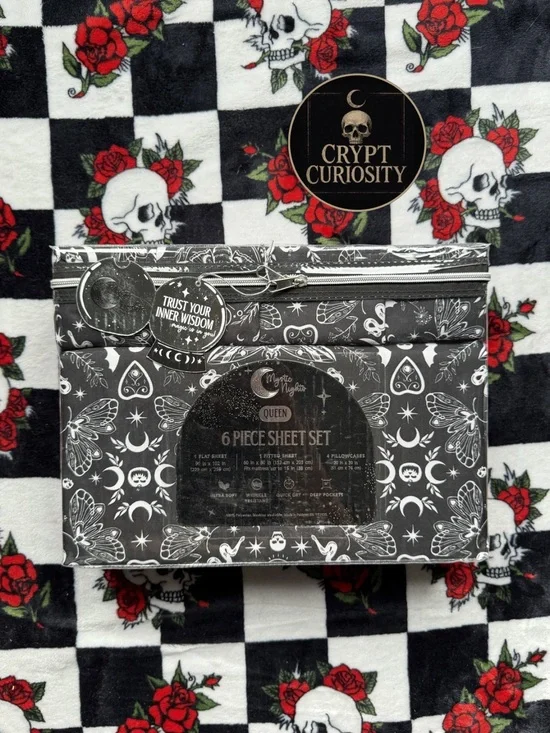 BRAND NEW HALLOWEEN VINTAGE WITCY OCCULT BUTTERFLY 6 PIECE QUEEN BED SHEET SET