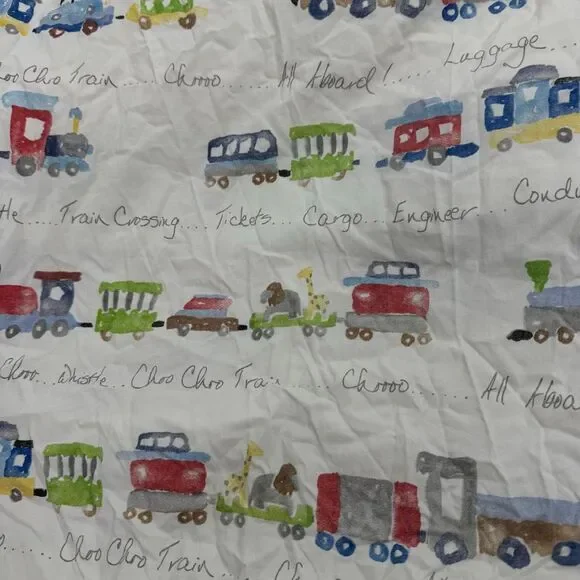 Pottery Barn Kids Choo Choo Train Print Twin Fitted Sheet + One Standard Pillowc