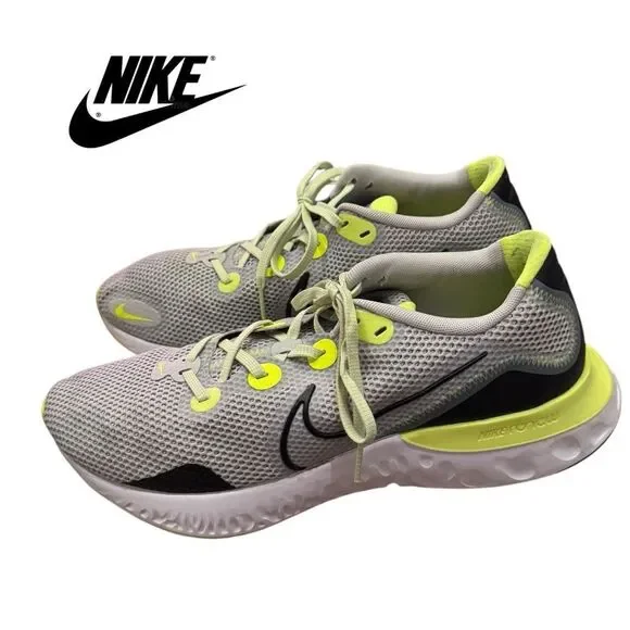 Nike Renew Run Men’s Grey Fog Volt Gray Neon Yellow Basketball Sneakers 12