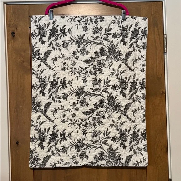 Amberley Black + White Floral Quilted Pillow Sham Q Size Cottagecore Floral