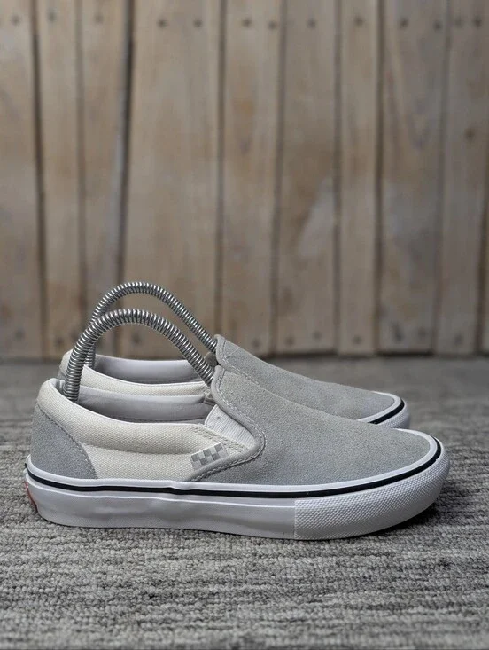 Vans Slip-Ons - Gray Suede & Ivory Canvas - Size 5.5Men/Youth/7 Women