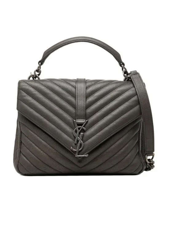 Saint Laurent YSL Monogram Carre Quilted 2-Way Shoulder Bag Gray Leather
