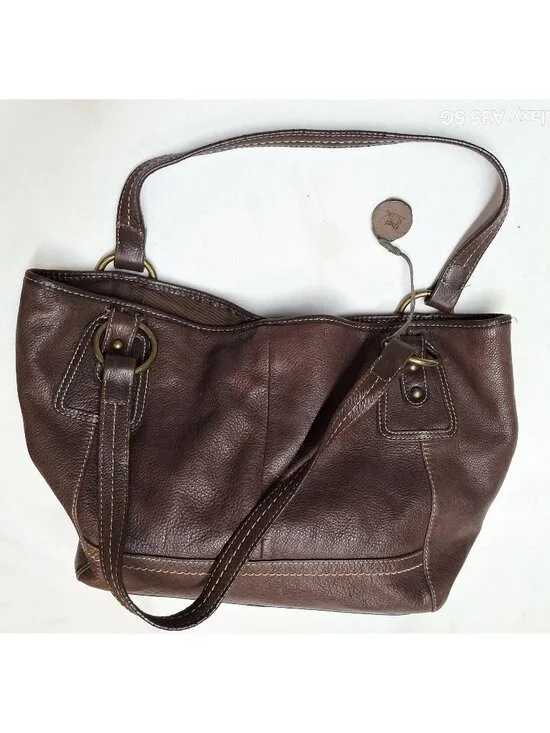 The Sak Brown Pebbled Leather Shoulder Bag With Printed Fabric Lining & Brass Ha