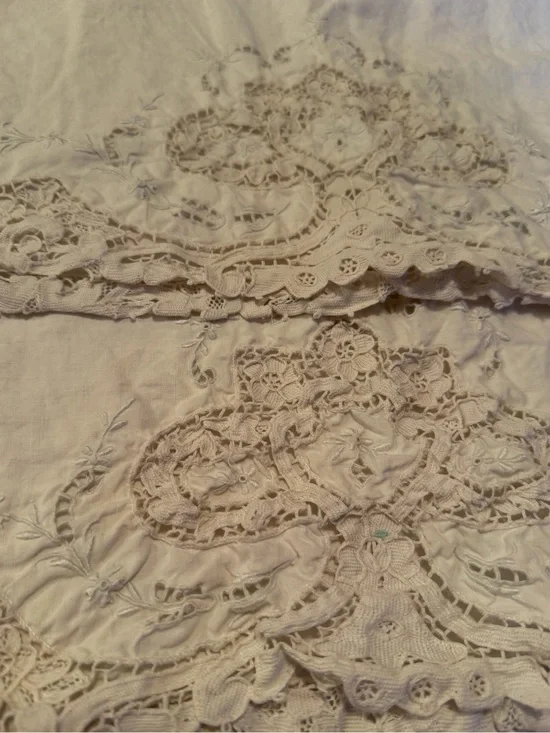 Vintage Linen Cream Embroidered Pillow Cases Set of Two