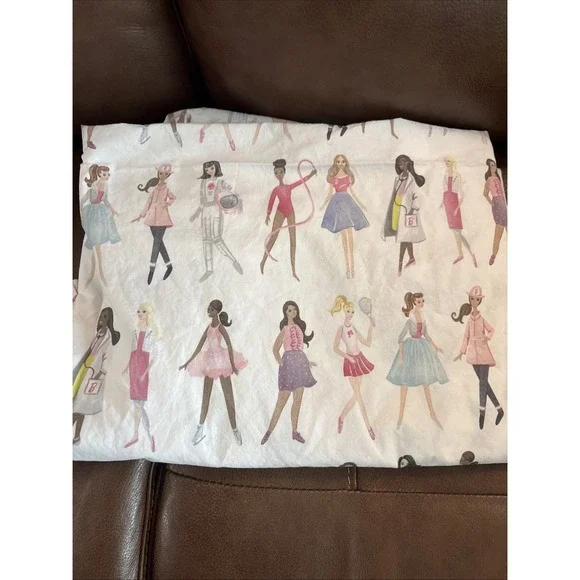 POTTERY BARN Kids Barbie TWIN Organic Cotton FLAT  Sheet  only  Multicolor