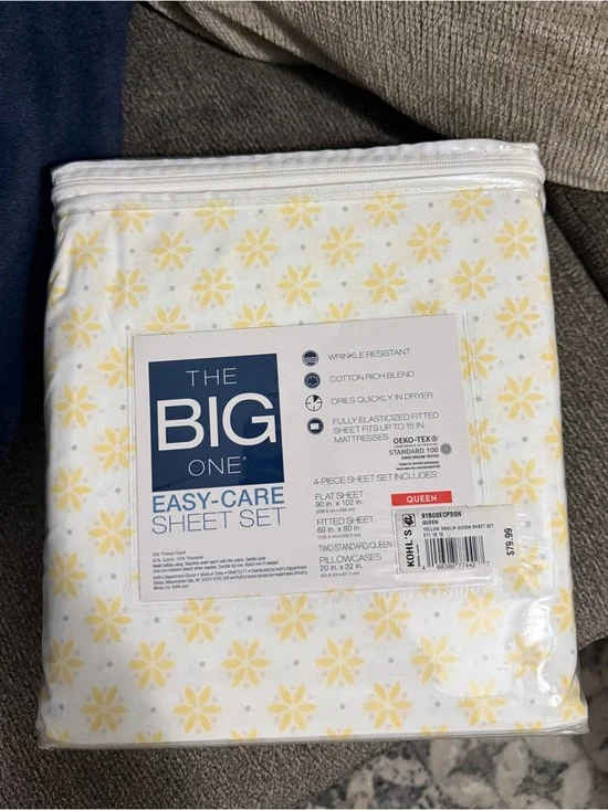 The Big One Queen Sheet Set in White with Yellow Floral Print