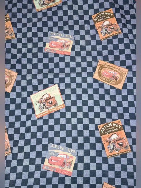 VINTAGE DISNEY PIXAR Boys Cars Lightning McQueen Tow Mater Twin Flat Sheet Check