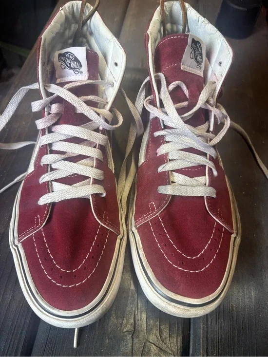 Vans Burgundy and White High-Top Suede Sneakers