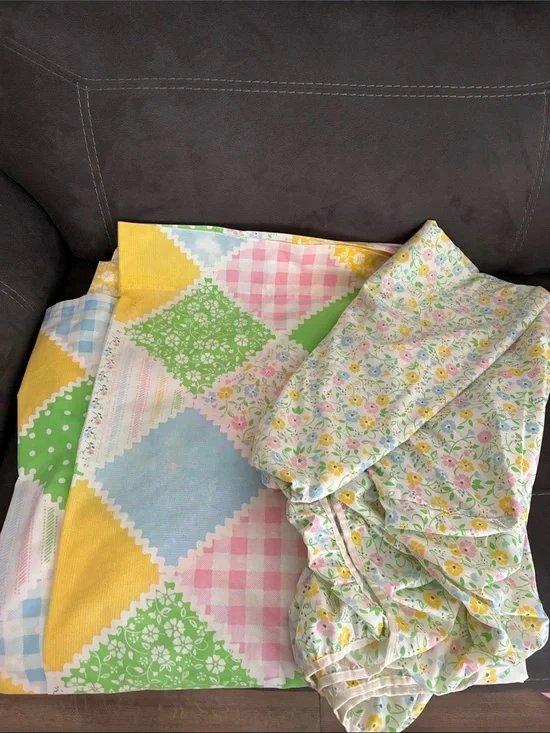 Perma Prest Sears Vintage 1960s 1970s Retro Patchwork Cottagecore Sheets FULL