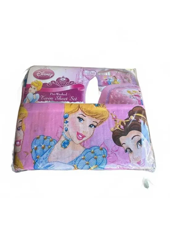 Vintage Disney Princess Pre-Washed Twin Sheet Set Pink Cotton Rich  NWT