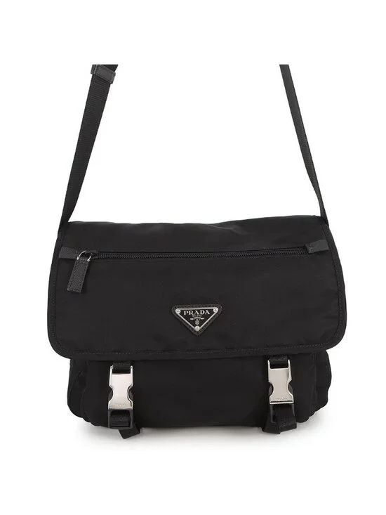 Prada Shoulder Bag Triangle Logo Nylon Black
