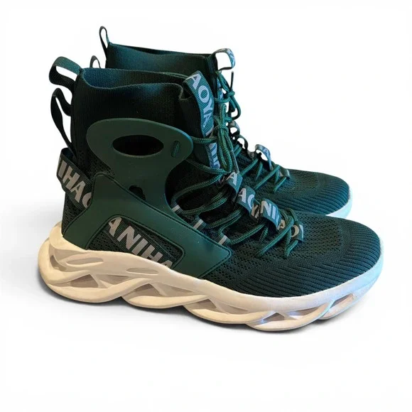 Nihaoya Chunky Blade Sole Sock High Top Knit Sneakers Men's Size EU 43 Green