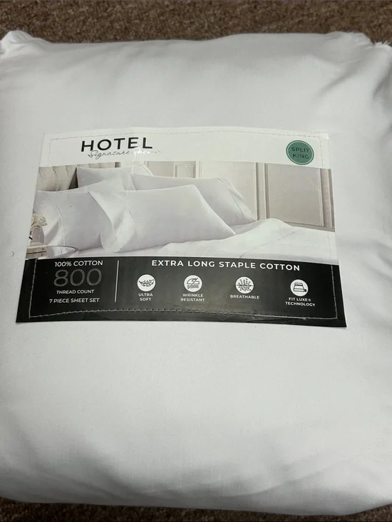 800-Thread Count White Cotton Sheet Set - 7 Piece, Split king  hotel signature