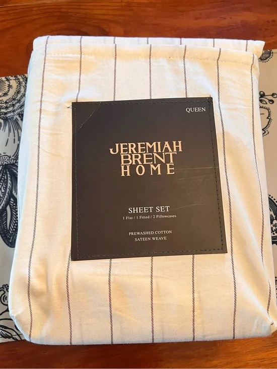 Jeremiah Brent Home Queen Flat Sheet ONLY - White with Thin Stripes