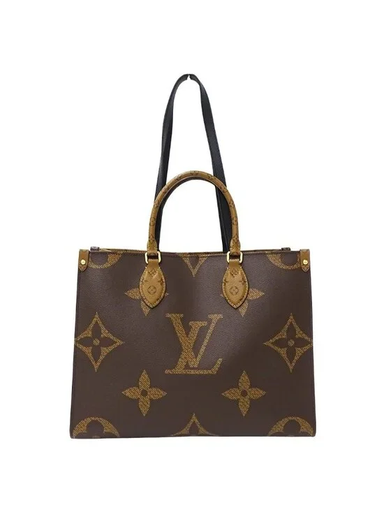 Louis Vuitton Monogram Giant Reverse Tote Shoulder Bag 2-Way On The Go MM Brown