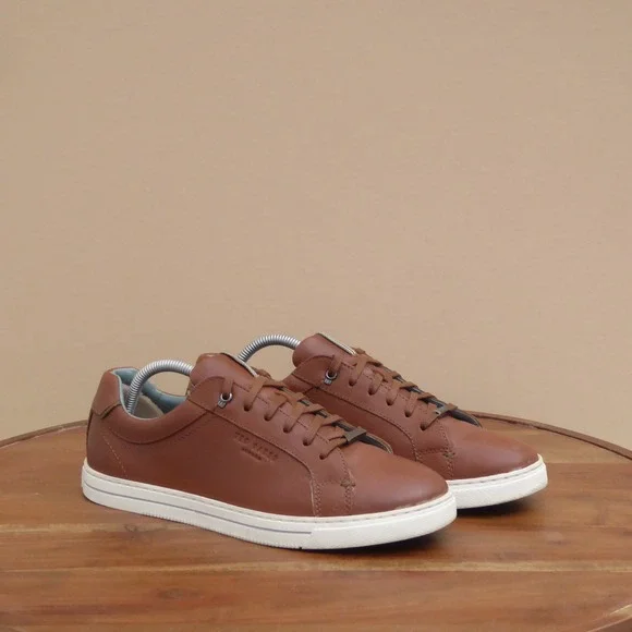 Ted Baker Mens Thawne Sneakers Brown Leather Lace Up Low Top 8.5