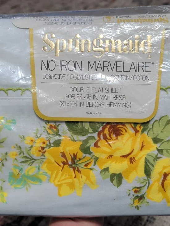 Vintage No-Iron Yellow Floral Roses Full Sheet & Pillowcases