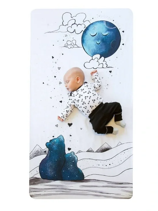 JumpOff Jo & Burt's Bees Baby Fitted Crib Sheet Bundle - Blue Moon & Gray