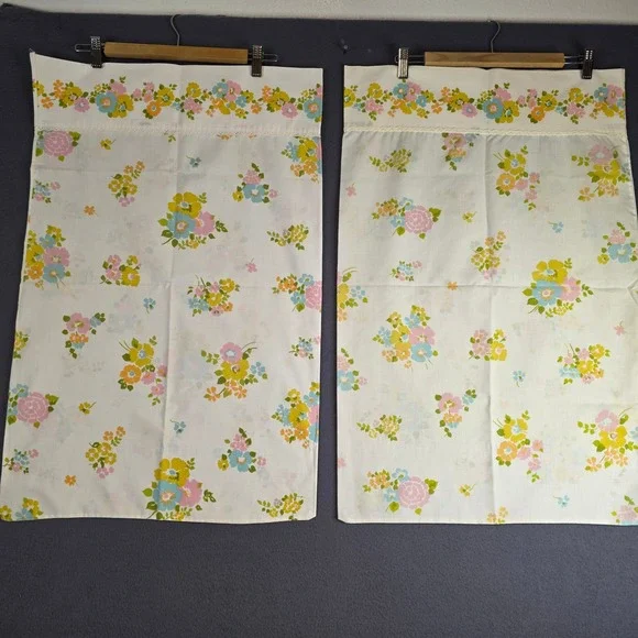 Fashion‎ Manor Pillowcase Set Standard Off White Floral Lace Trim Vintage 2pc