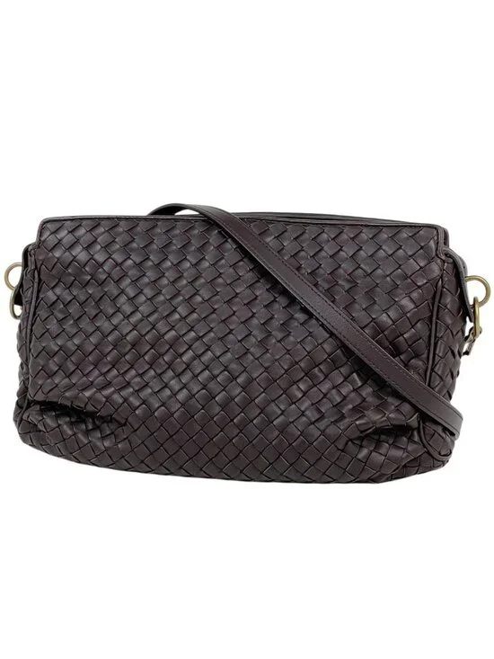 Bottega Veneta Intrecciato Shoulder Bag Leather Brown