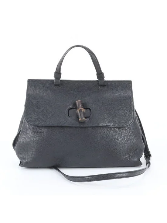 Gucci Bambu Daily Leather 2-Way Shoulder Bag Crossbody Tote Black