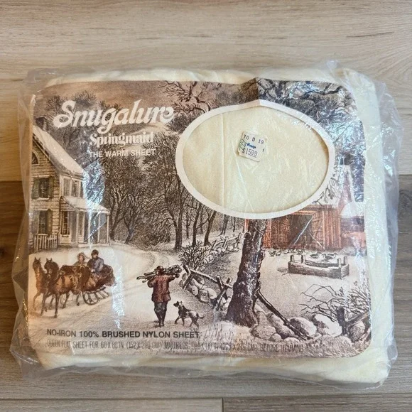 Snugnalure Vintage SpringMaid Flat Sheet‎ Queen Size Cream