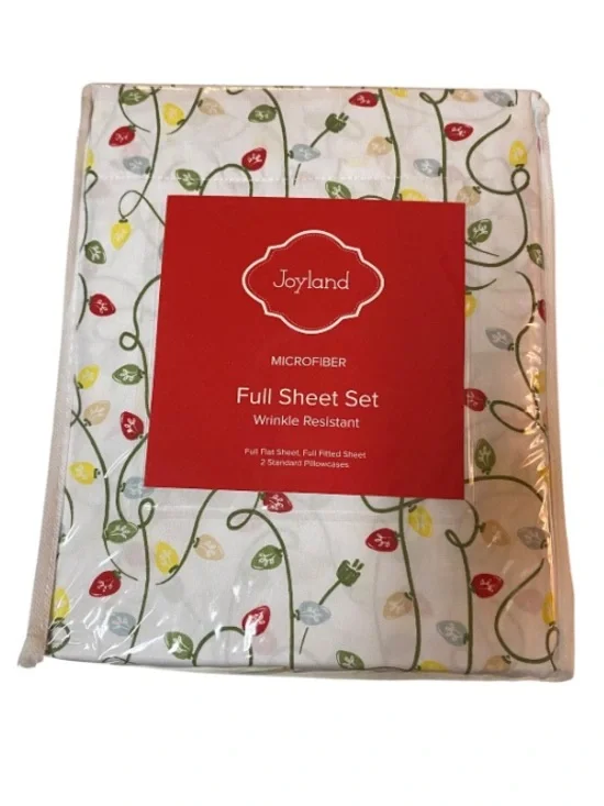 Joyland Microfiber Full Sheet Set in Multi-Color Holiday Lights NWT
