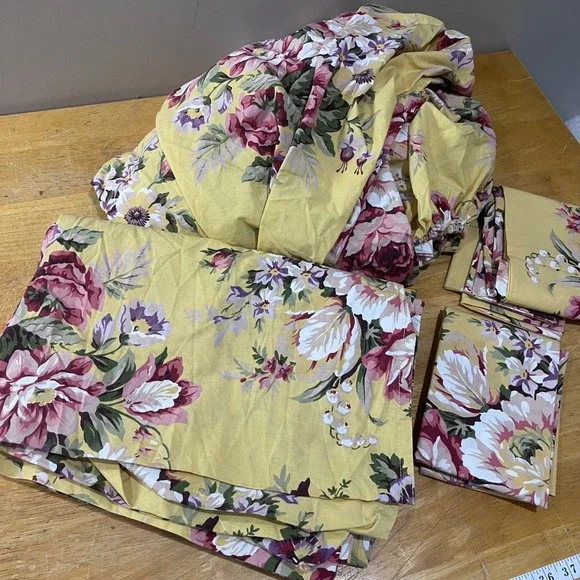 Vtg Ralph Lauren Sophie Brooke Twin Sheet Set Yellow Floral‎ Cottagecore 4pc USA