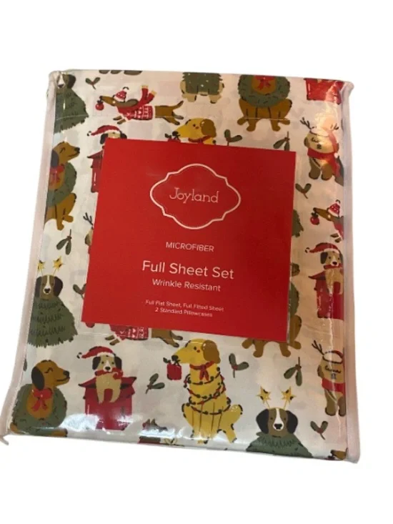 Joyland Microfiber Full Sheet Set - Festive Dog Print NWT