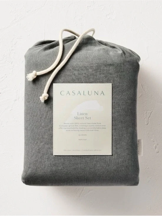 Casaluna Linen Sheet Set Queen 100% Linen Gray Solid Adults Bedroom Rectangular