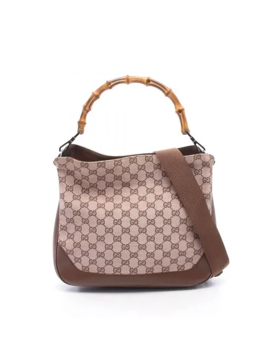 Gucci Handbag Bamboo 2-Way 001 Brown Canvas Leather Shoulder