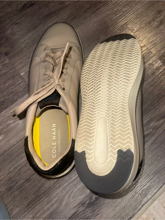 Cole Haan Neutral Leather Sneakers with Yellow Insole Accent